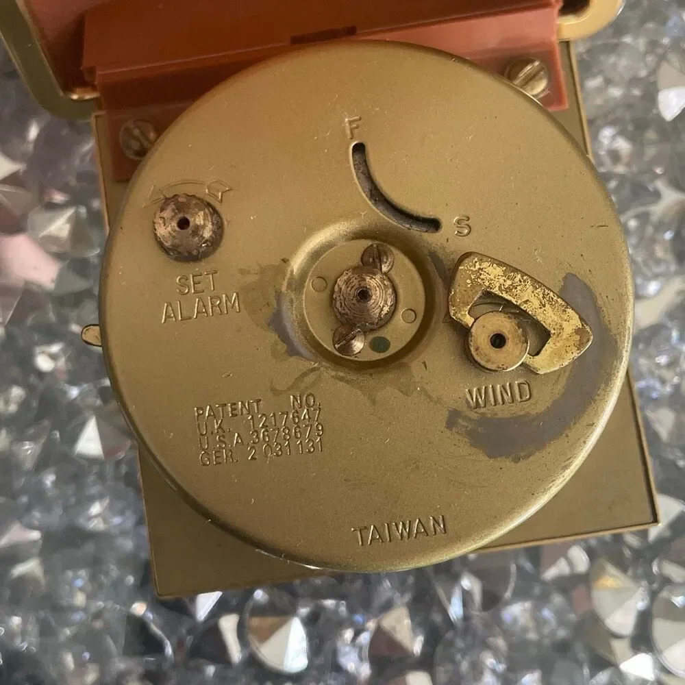 Vintage old Taiwan Equity Folding Travel Alarm Clock Illuminated Hands Wind Up